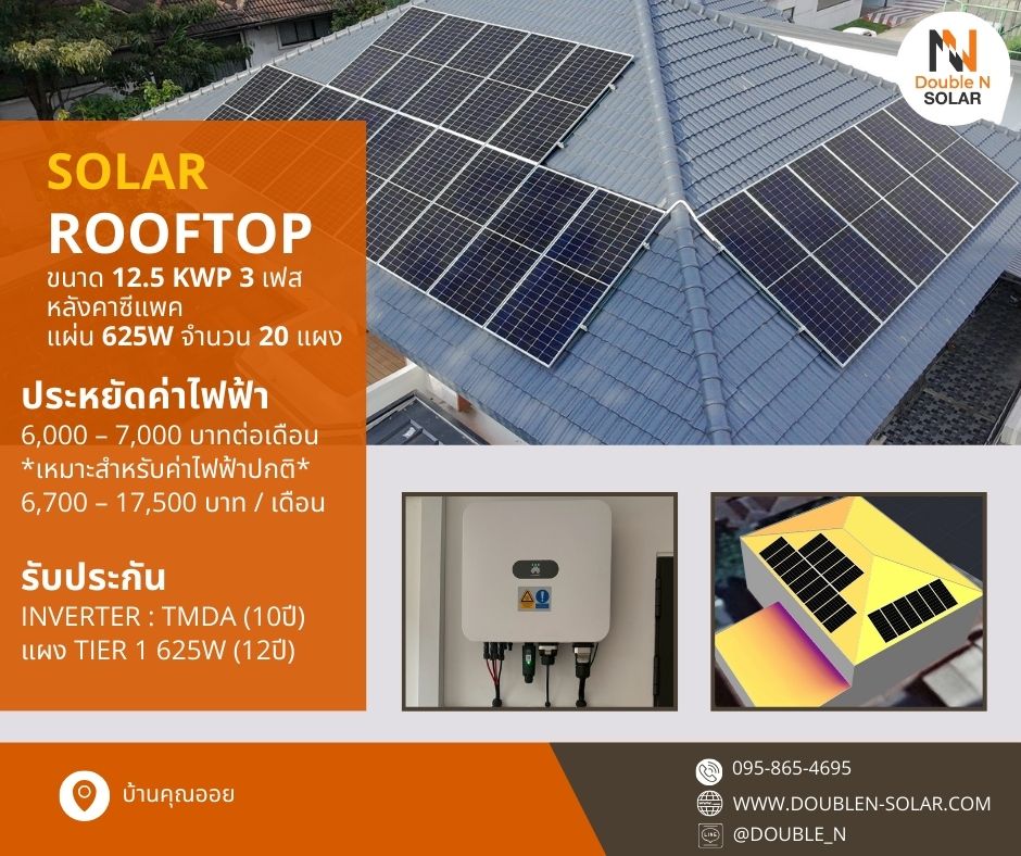 ผลงานการติดตั้ง Solar Rooftop ขนาด 7.5 kWp 3 เฟส บ้านคุณตุ๊ก