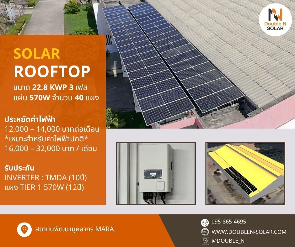 ผลงานติดตั้งระบบโซล่ารูฟท็อป ขนาด 22.8 kWp ณ สถาบันพัฒนาบุคลากร MARA